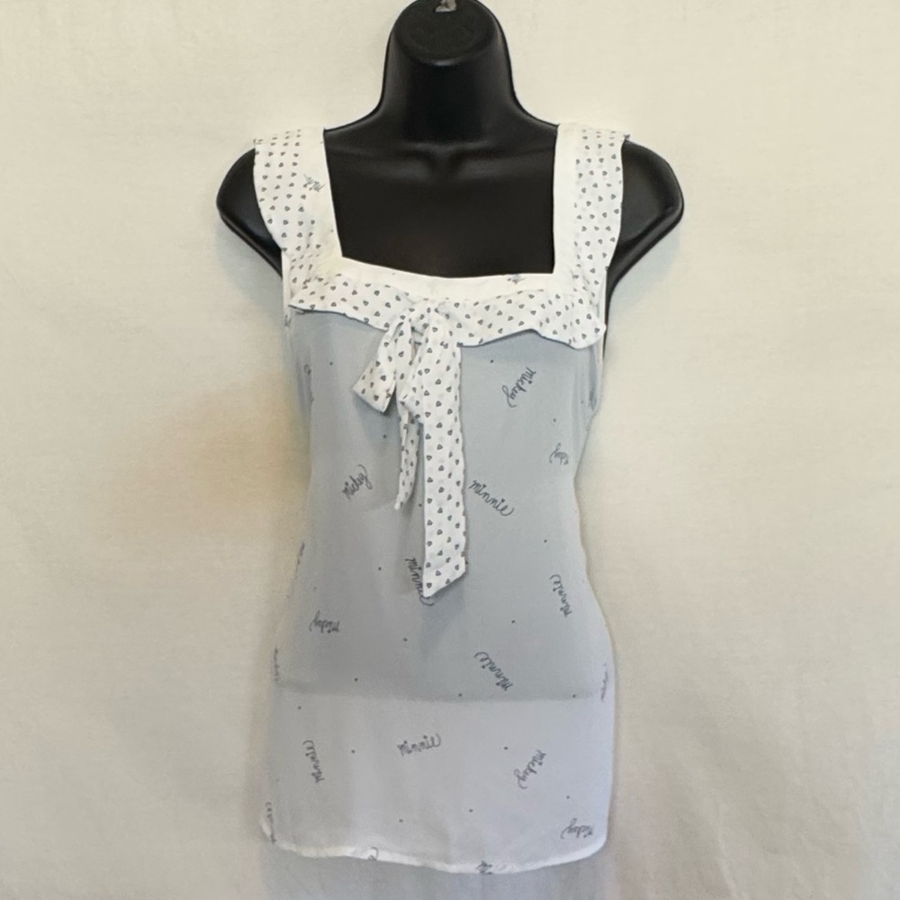 D-123 Disney a Collection by LC Lauren Conrad White & Black Ruffle Blouse Size L